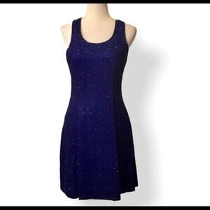 Heavy beaded cross back blue dress